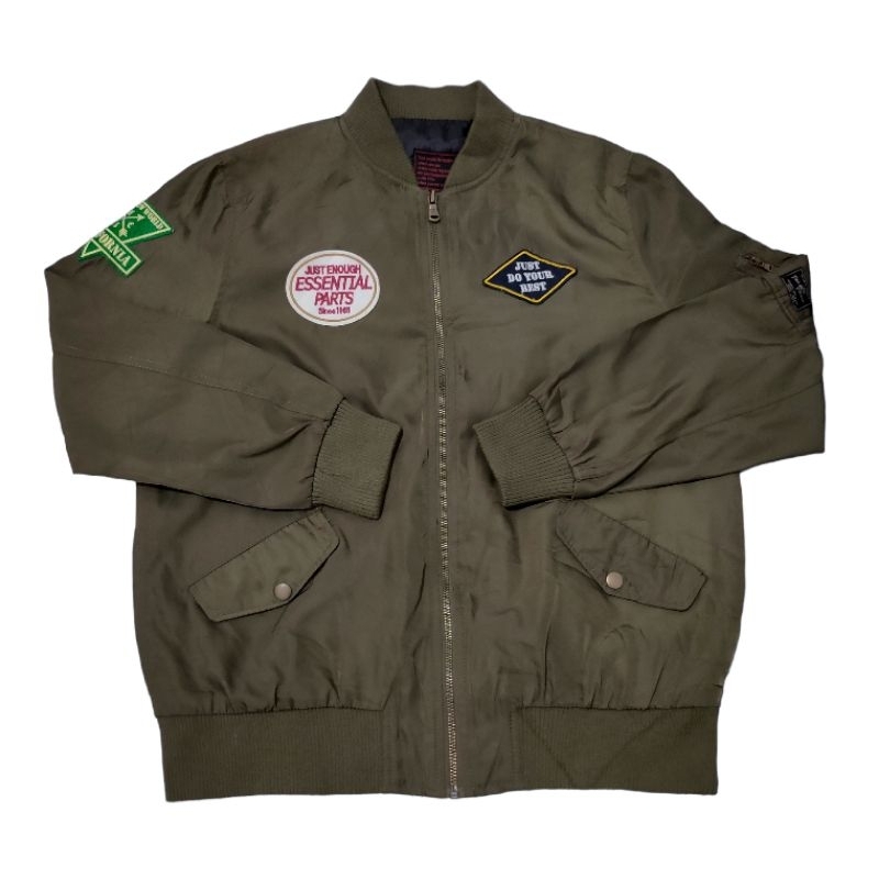 Vintage Private Pause Bomber Jacket Casual Warna Army Unisex Jaket Kasual Patch Hijau Khaki Pria Wan
