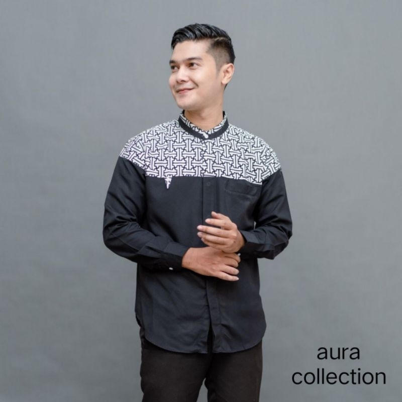 Baju Koko Original Motif Falcon Lengan Panjang Kombinasi Batik Terbaru