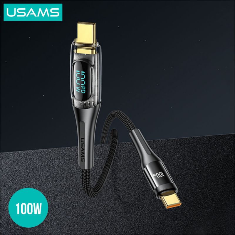 USAMS Shadow Series Kabel Data Type-C to Type-C PD 100W Transparant Digital Display