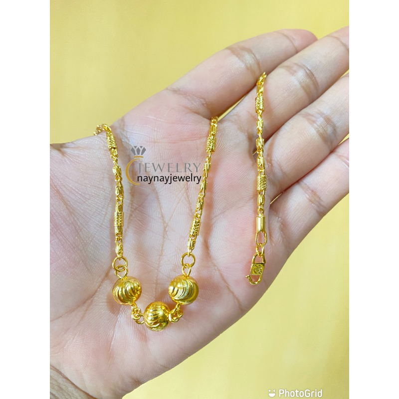 Kalung bambu motif bulat 50cm / Warna 24k