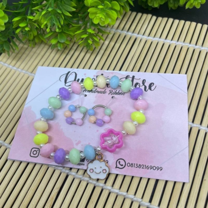 HANDMADE ANTING DAN GELANG TANGAN ANAK MOTIF RAINBOW