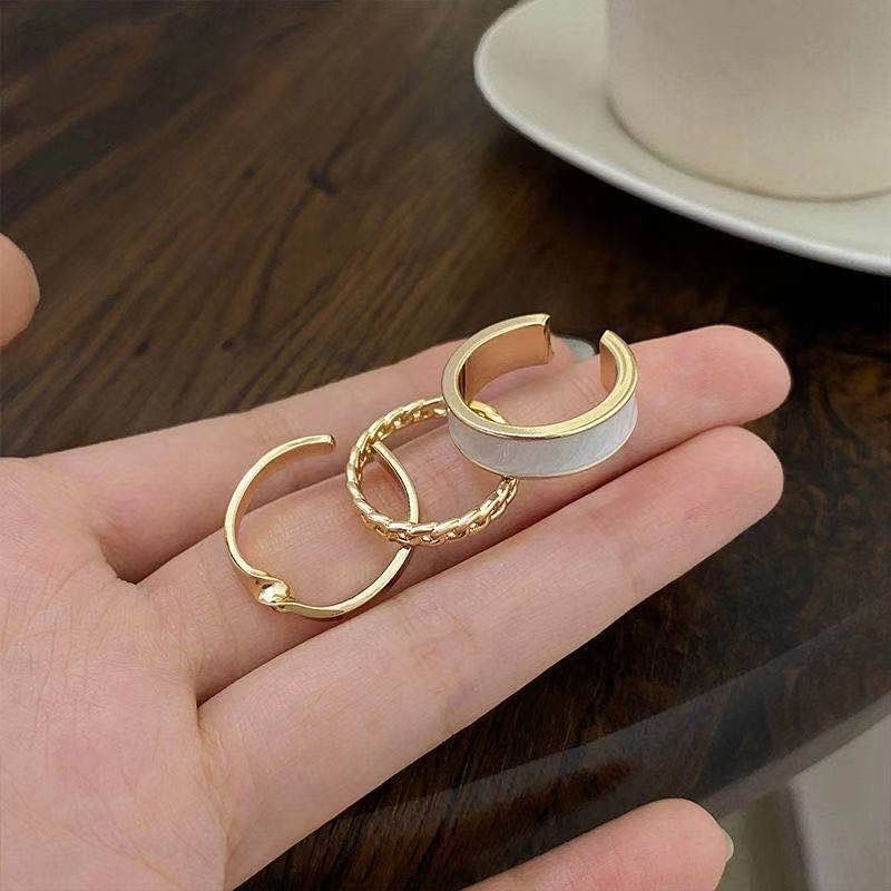 Cincin 3 Pcs / set Cincin Gold Gaya Punk Untuk Wanita Ring Jewelry korea / Cincin adjustable
