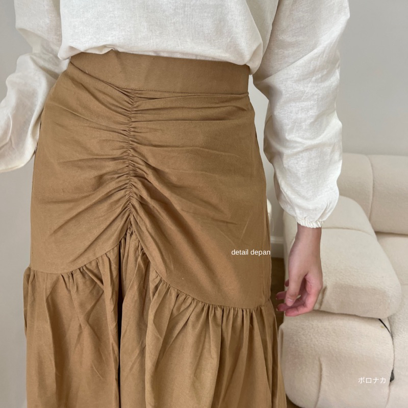 PORO NAKA - SENA Linen Ruffle Maxi Skirt