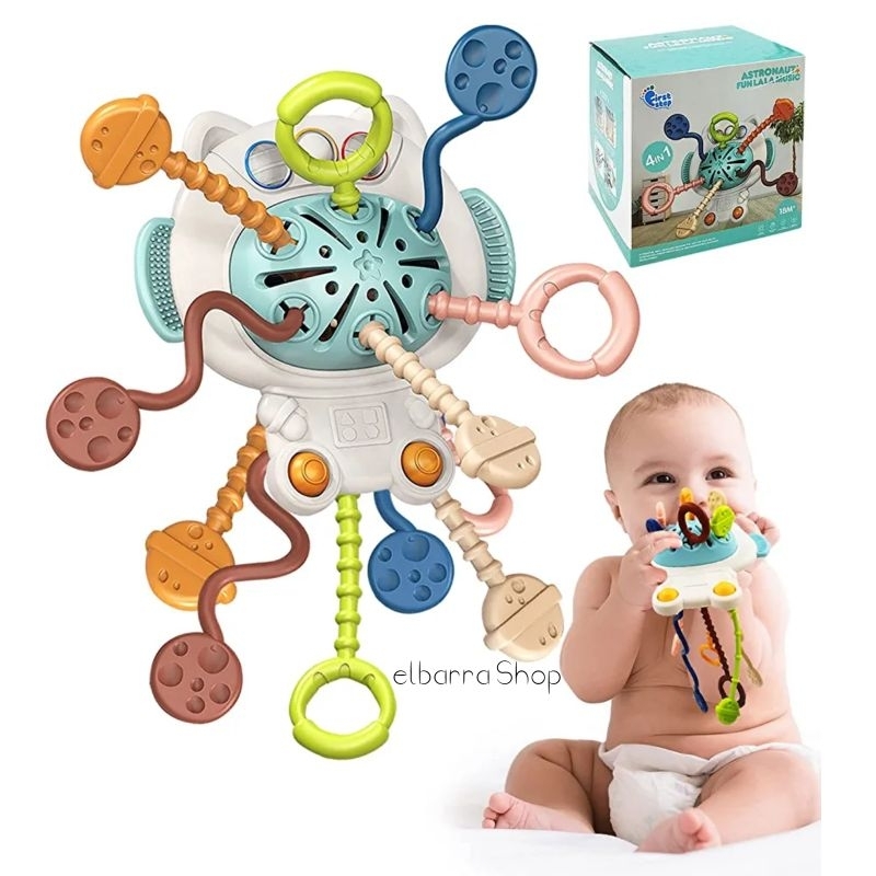 Mainan Edukasi Anak Sensory Motorik Pull String Toy Baby Teether BPA FREE Gigitan Silicone Food Grade Pop it Rattle Kado Bayi Krincingan Travel Fine Motor Skills Busy Toy Tummy Time Montessori Mainan Kerincingan Aktivitas Gantung Stroller Car Seat Boks