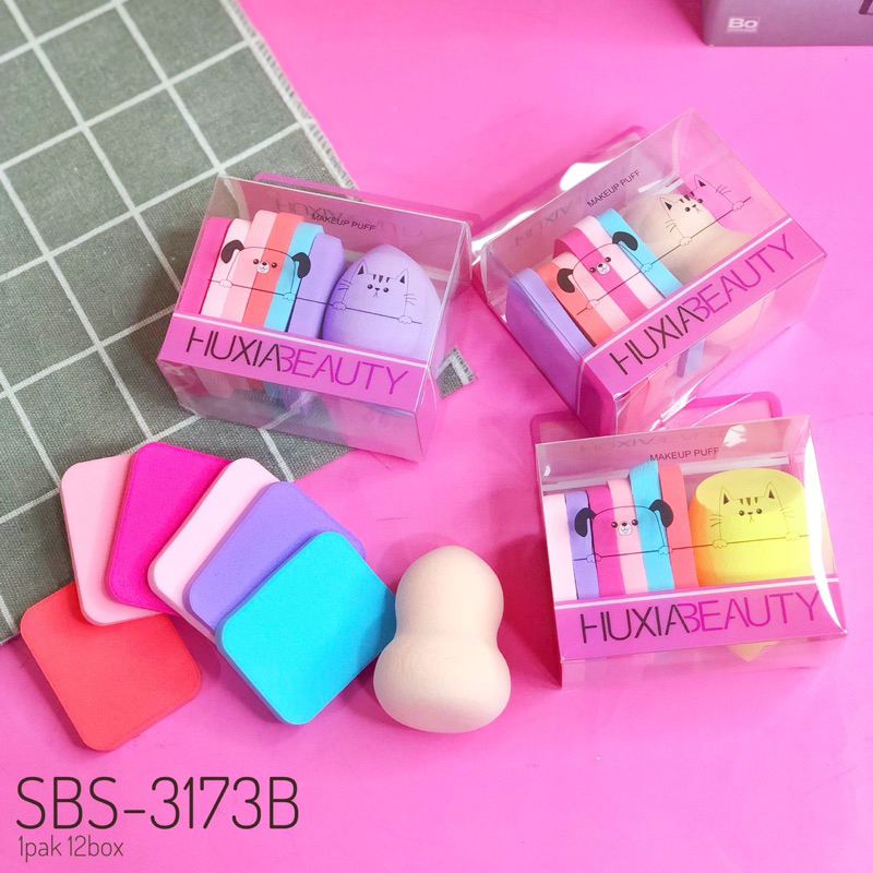 Spons Make Up Set 6 IN 1 Beauty Blender Sponge Bedak Isi 6 Pcs Powder Puff Foundation Makeup Puff Wajah Kemasan Plastik Import Murah