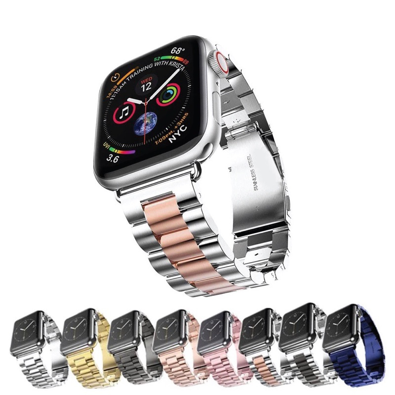 Strap 3LINK untuk Apple Watch IWO HW 38 40 42 44 41 45 49mm tali jam tangan rantai strap stainless steel 3 LINKS iwatch Series 1 2 3 4 5 6 SE 7 8 9 ULTRA