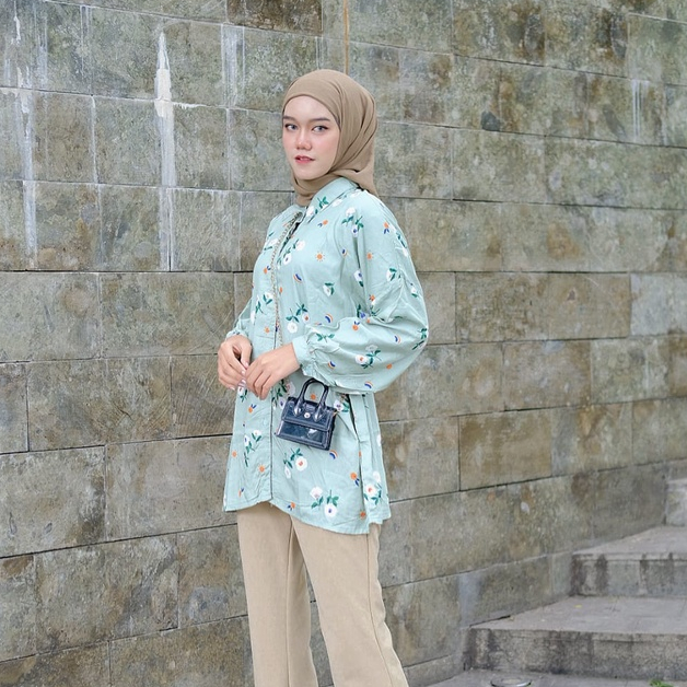 Ailey Kemeja Oversize Motif Rayon - Pattern Korean Oversized Shirt - Atasan Wanita Jumbo