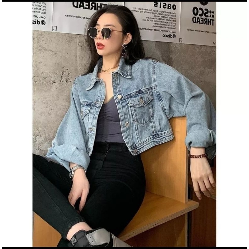 JAKET JEANS CROP WANITA LENGAN PANJANG MODEL TERBARU