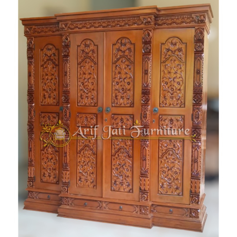 Lemari Pakaian Ukir Gebyok Kayu Jati Grade A Jepara Furniture