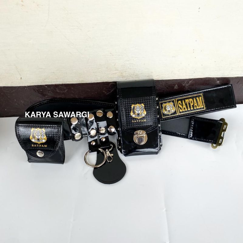 Kopel Sabuk Satpam Kulit Kilap Fullset Bangkol