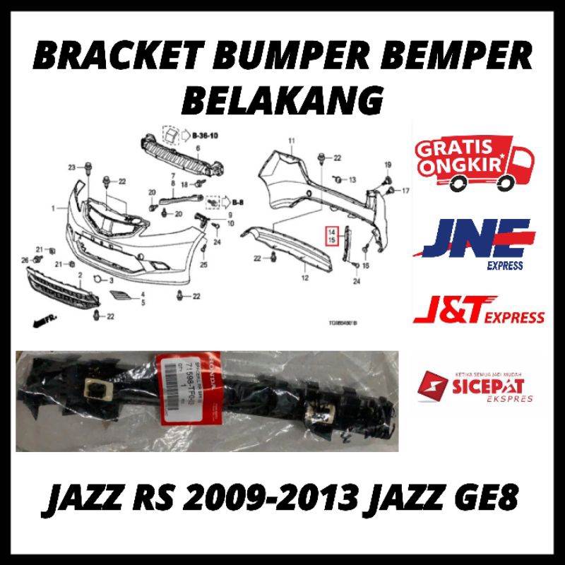 Bracket Braket Bumper Bemper Belakang Jazz RS 2009 2010 2011 2012 2013 Jazz GE8 ORIGINAL HONDA