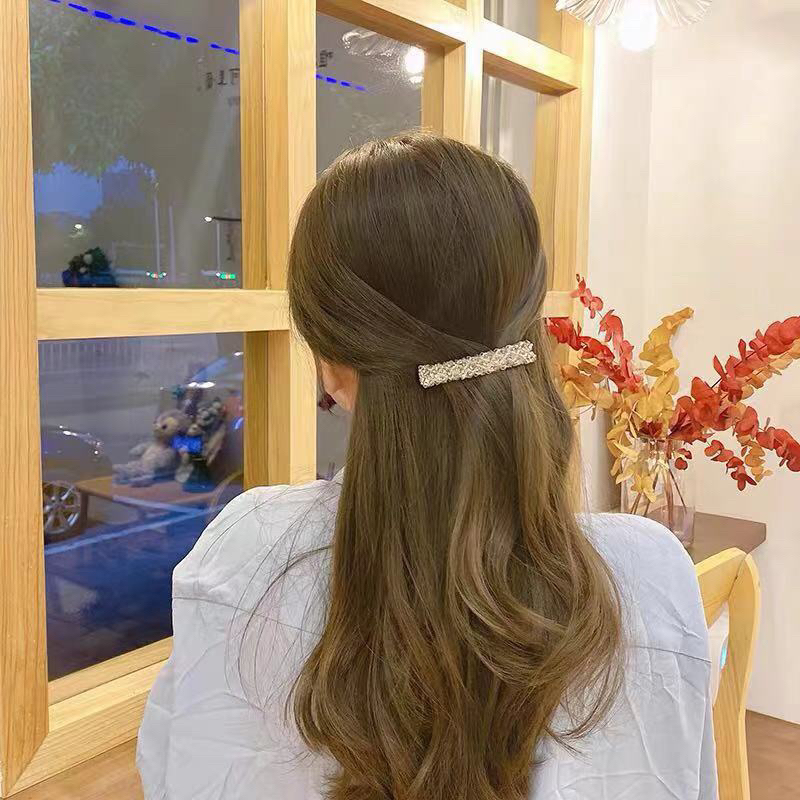 Delunashop_Acc Jepit Rambut Barrette Kristal 9cm Jepit Otomatis Rhinestone Korean Handmade Beaded Crystal Fashion Hair Clip