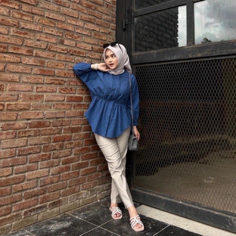 Tamstore Kemeja Wanita Linen Alya Shirt Kerut Atasan Batwing Lengan 3/4 Ootd Kekinian