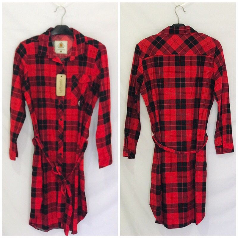 Le Rosetz Tunik Flanel Merah red havana checkered dress Uk M