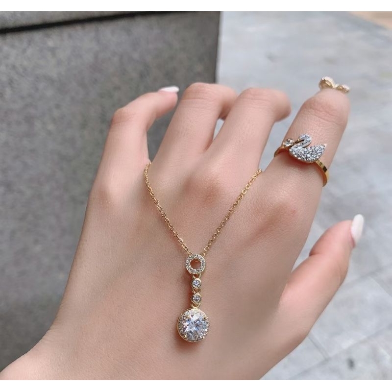 kalung diamond titanium mirip emas asli + kotak