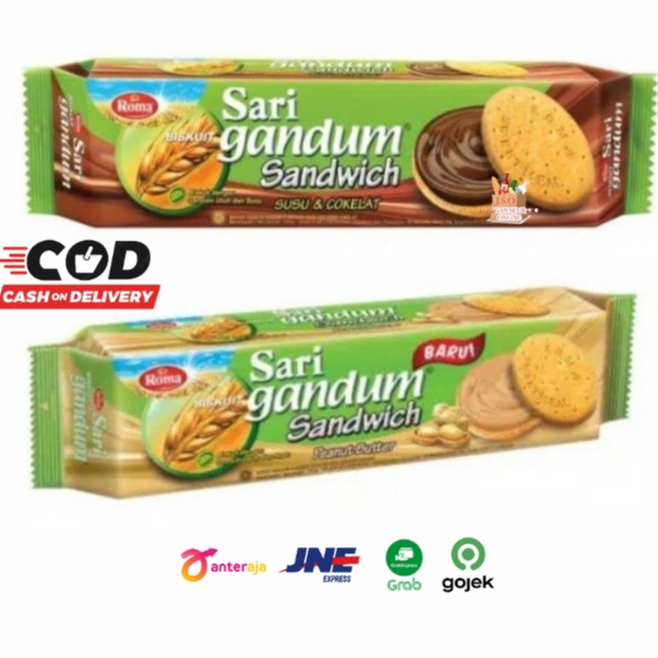 (JSO) Roma Biskuit Sari Gandum Peanut Butter Susu Coklat Sandwich 115gr Snack Cemilan Anak