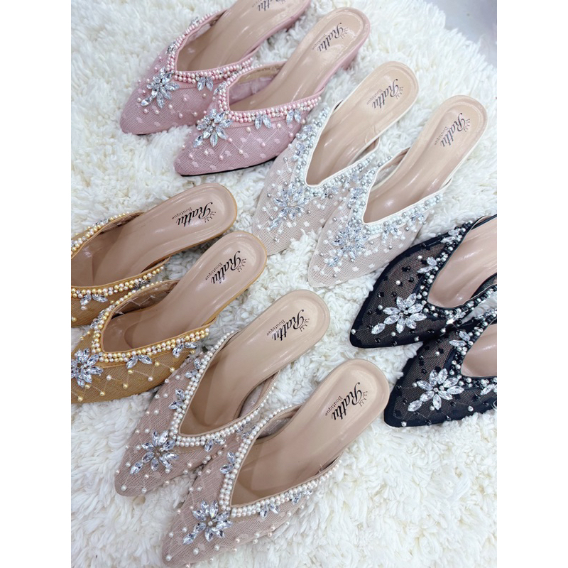 Termurah!!! COD HEELS 5cm brukat payet mewah Marwah abu / wedding shoes silver / sepatu pengantin abu / sepatu seserahan / sepatu tunangan / sepatu wisuda