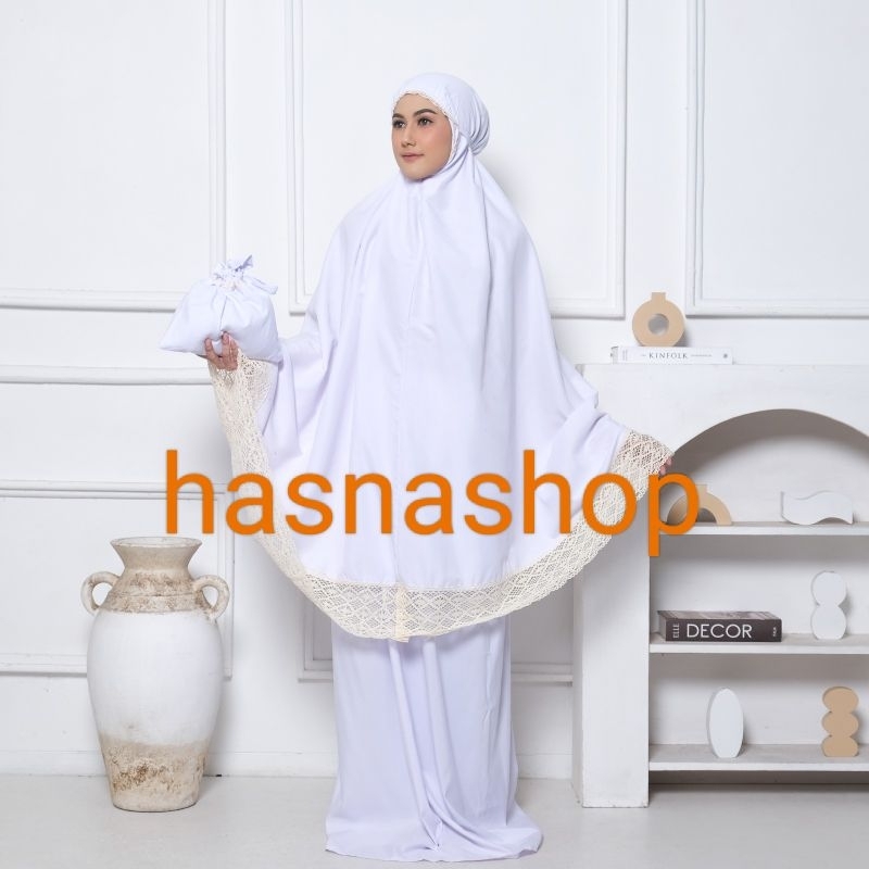 Mukena hasnashop Katun Polos Renda Bali Jumbo Mukena Dewasa Premium Termurah