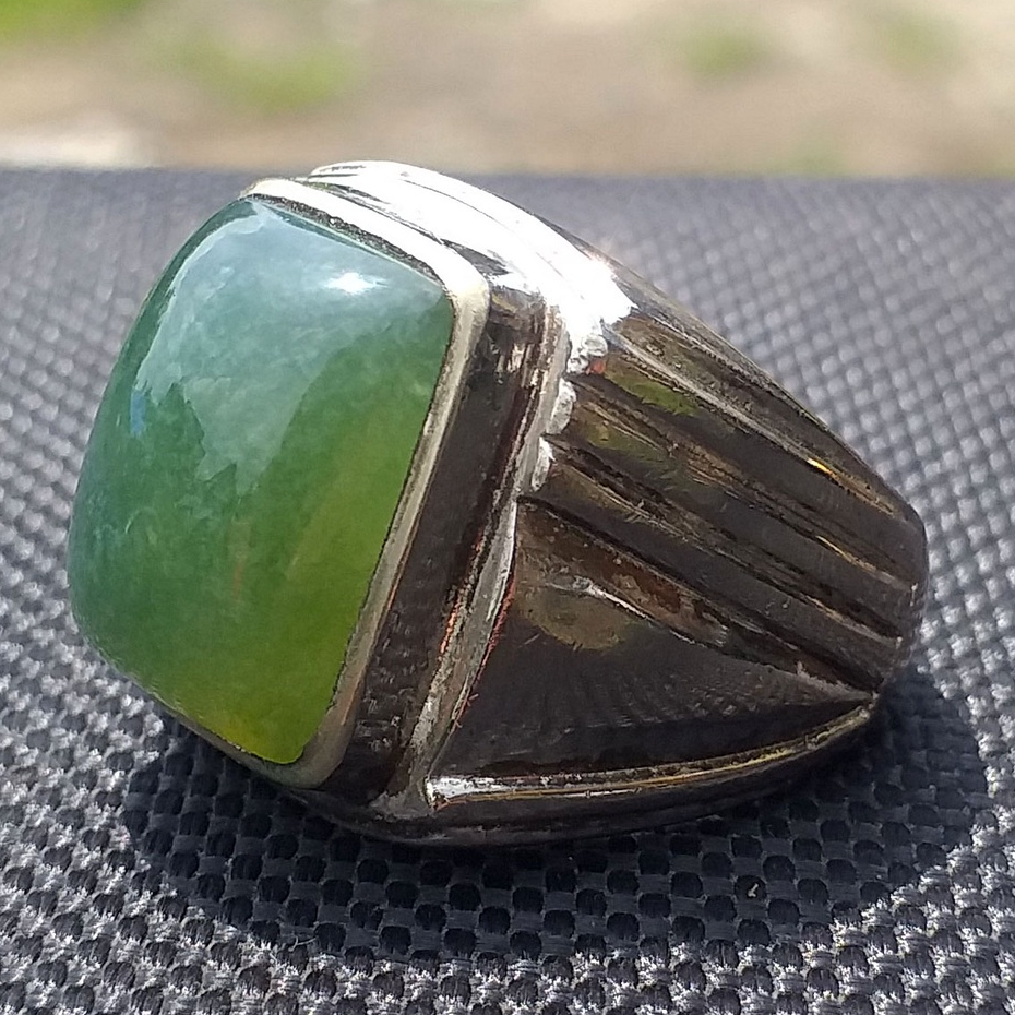 Batu Akik Hijau Garut Asli Sudah Kristal Style Kotak Dim-17 Ring Simple Elegant