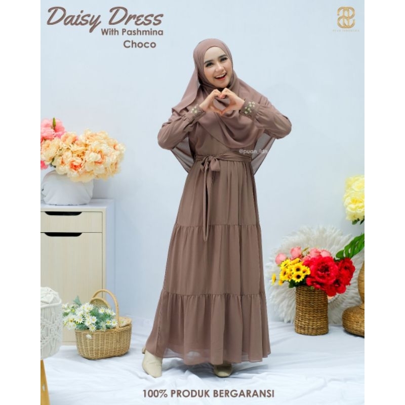 COD Daisy Dress Set Pashmina By Puan Indonesia/Dress Set Pashmina
