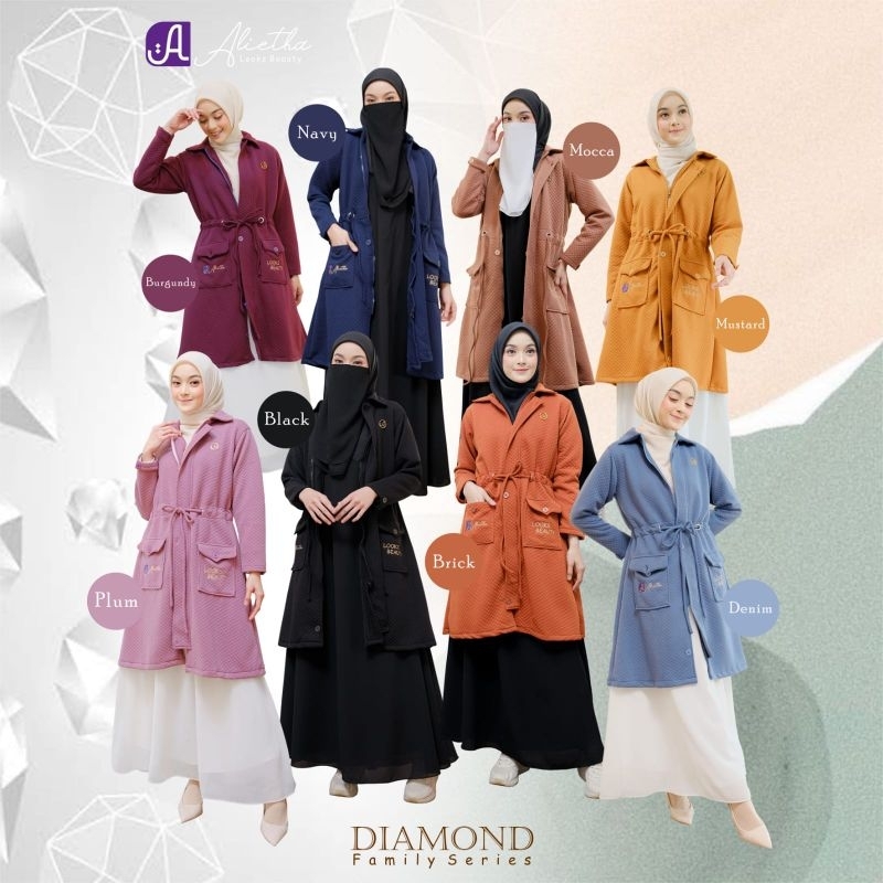 Jaket Diamond Family Series Alietha | Jacket couple tebal diamond | Jaket Muslimah panjang | Jaket diamond Alietha Mom Girl