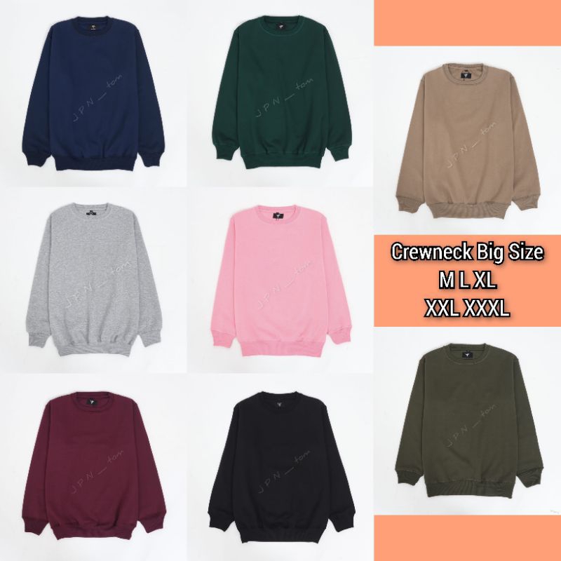 Sweater Crewneck Polos Big Size Jumbo Hitam Army Maroon Grey Abu Navy Hijau Botol Baby Pink Mocca XXL XXXL Jaket Pria Wanita Ukuran Besar Krunek Switer Oblong Bahan Tebal Melar Levi S M L XL