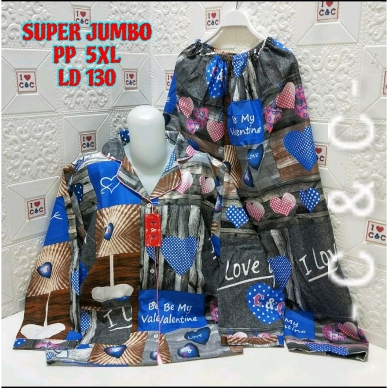 Baju Tidur Set Piyama Wanita PP Super Jumbo 5XL Motif Karakter LD 130cm Katun Micro