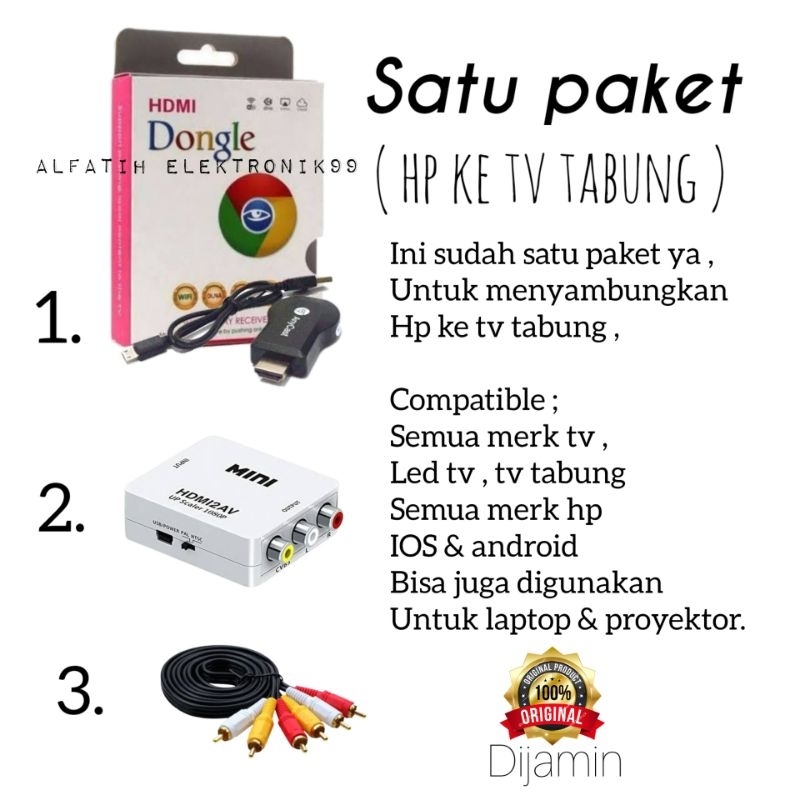 PAKET KUMPLIT PENGHUBUNG HP KE TV TABUNG / ANYCSAT DONGLE / ANYCAST TV ALAT UNTUK MENYAMBUNGKAN PENYAMBUNG HP KE TV TABUNG