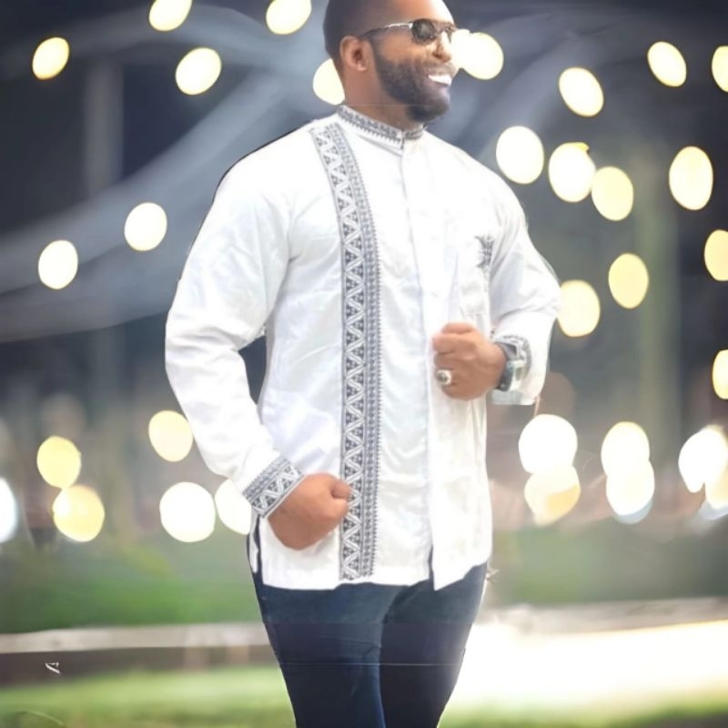 Baju Koko Pria Lengan Panjang Motif Pintu Aceh