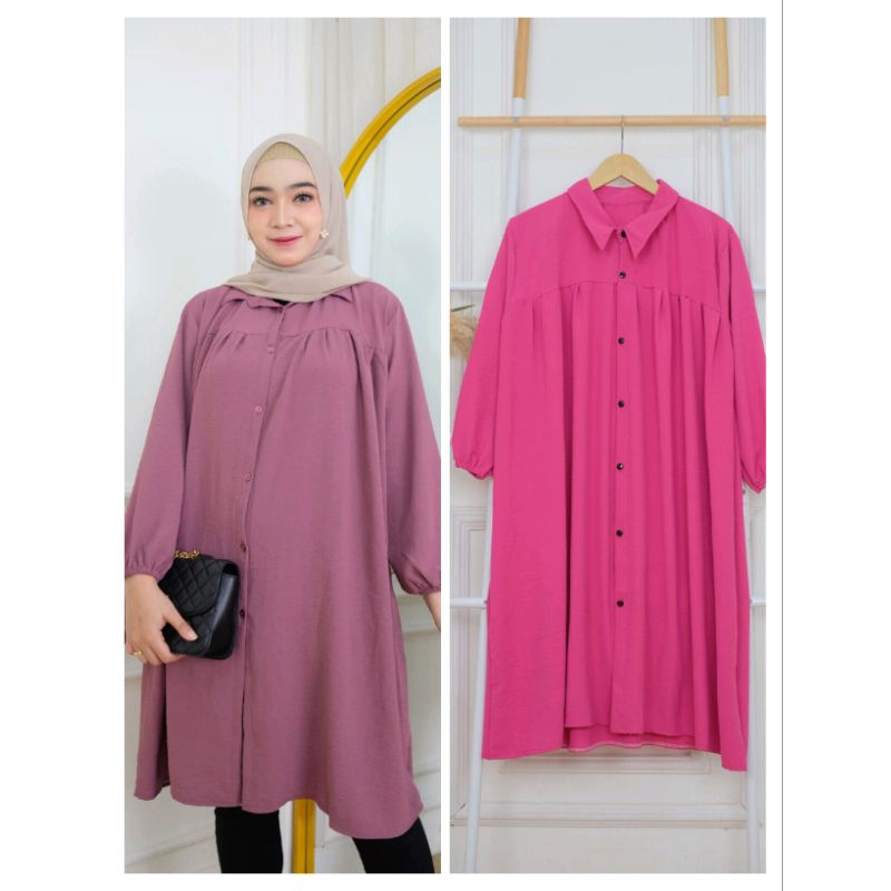 KEMEJA LONGDRES ATASAN WANITA//TUNIK JUMBO KRINKLE AIRFLOW