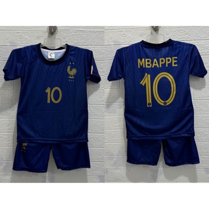 Jersey bola anak Perancis piala dunia 2022 Mbappe setelan baju bola anak world cup