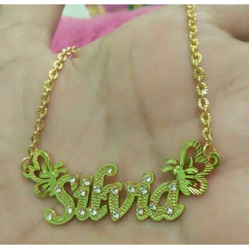Kalung nama pakai permata bahan tebal / kalung wanita / kalung titanium lapis emas anti karat
