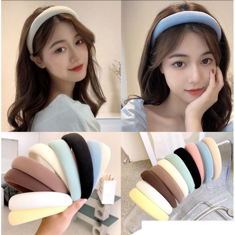 Bando Wanita Lain Tebal Jumbo Bandana Rambut Headband Warna Pastel