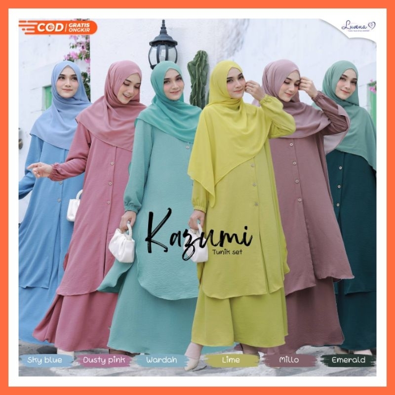 Kazumi Tunik Set Rok Batch 3 by Luvena One Set Crinkle Polos Rok & Tunik