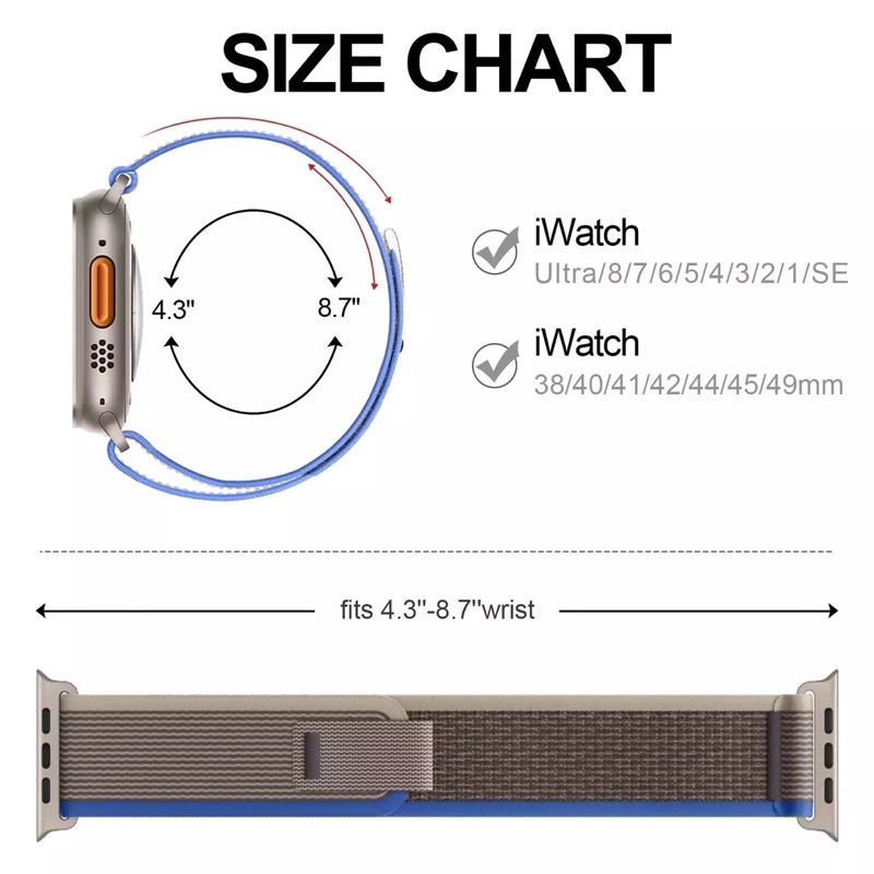 Strap TRAIL untuk Apple watch series 1 2 3 4 5 6 7 8 9 ULTRA SE IWO HW 41 49 45 42 44 38 40mm Tali Jam Tangan Strap TRAIL LOOP Sport Band iwatch