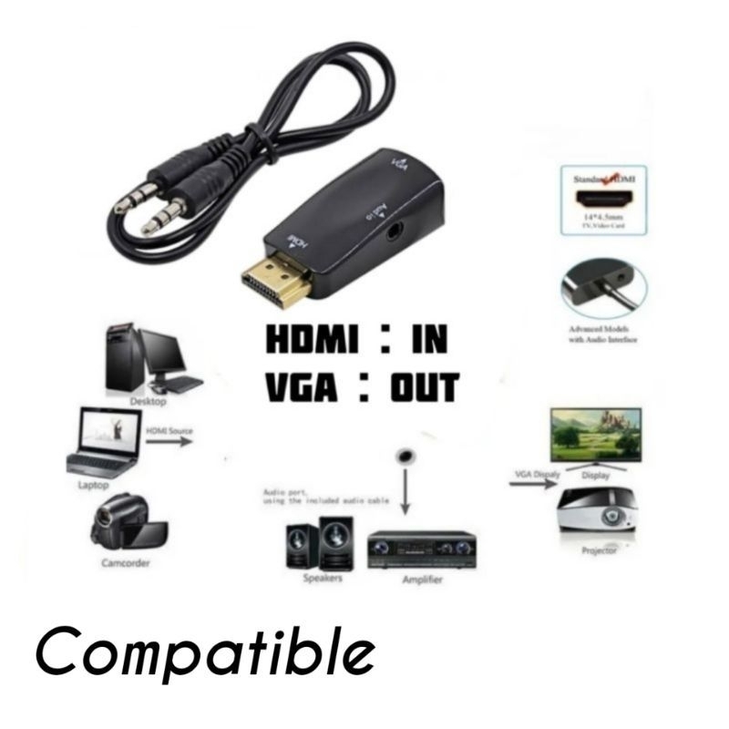 ADAPTER HDMI MALE TO VGA FEMALE WITH AUDIO CONVERTER 1080P FULL HD