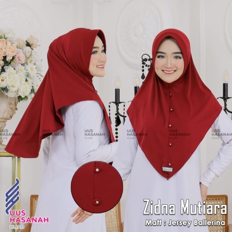 (Uus Hasanah) ZIDNA MUTIARA •jilbab instan jersey ballerina•hijab instan mutiara depan