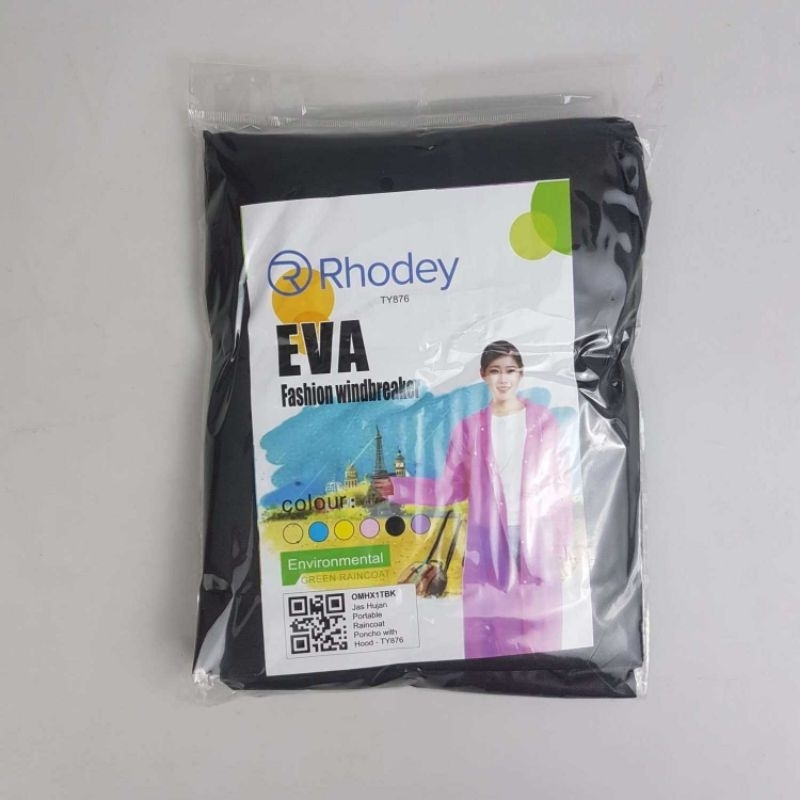 Rhodey Jas Hujan Portable Raincoat Poncho with Hood - TY876 Hitam / Putih