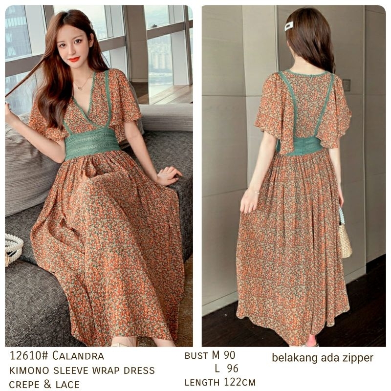 MDLV ~ 12610# Calandra Kimono Sleeve Wrap Dress Maxi Import