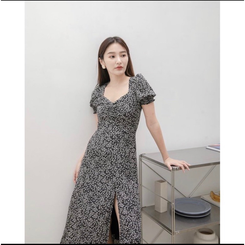 KOREAN FLORAL VINTAGE MIDI DRESS KERUT/Preloved/Thrift