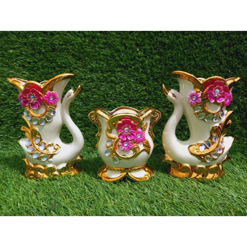 pajangan vas angsa keramik set mewah / keramik hias import / keramik antik / pajangan lemari hias / 