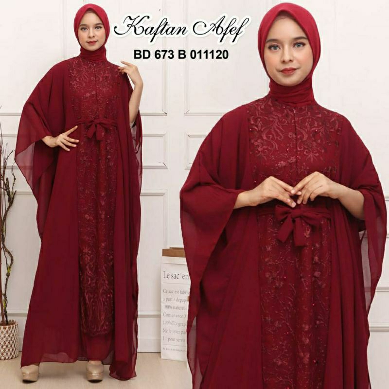 Kaftan Afef, KAFTAN LEBARAN JUMBO CANTIK MODIS FIT XXXXXL LD 170 BAHAN CERUTTY BABYDOLL MIX TILE BORDIR ZIPPER BUSUI TERMURAH TERLARIS OOTD