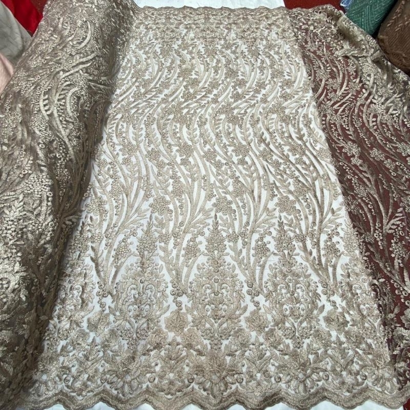 Kain Tile Bordir mewah bahan kebaya/ Tile Brokat Bordir atas bawah meteran