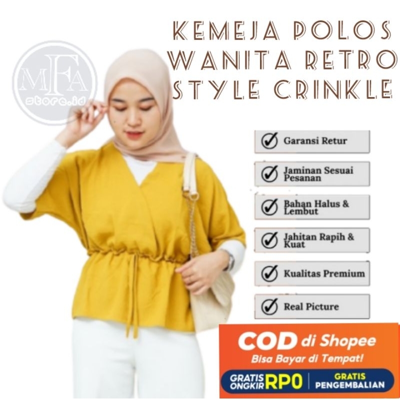 Kemeja Blouse Polos Wanita Lengan Pendek Bahan Crinkle