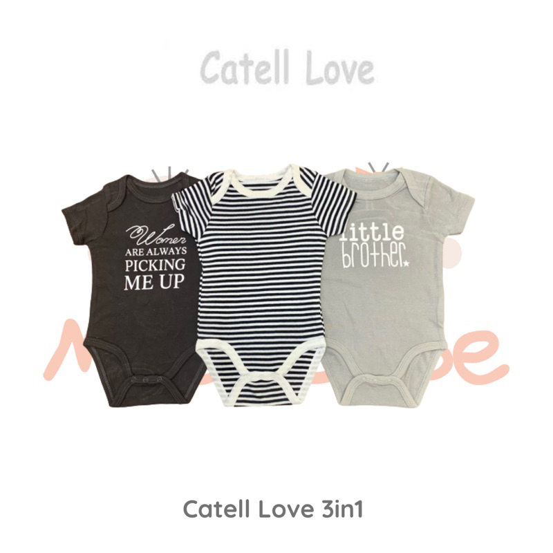 Catell Love Jumper Segitiga Boy Set Bodysuit Isi 3 Pcs Baju Bayi