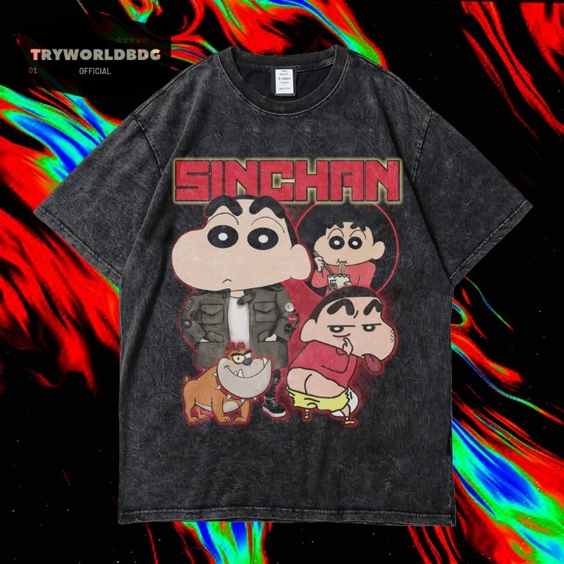 TRYWORLDBDG OFFICIAL "SINCHAN" KAOS OVERSIZED | KAOS WASHED | STONE WASH | OVERSIZED T SHIRT | KAOS 