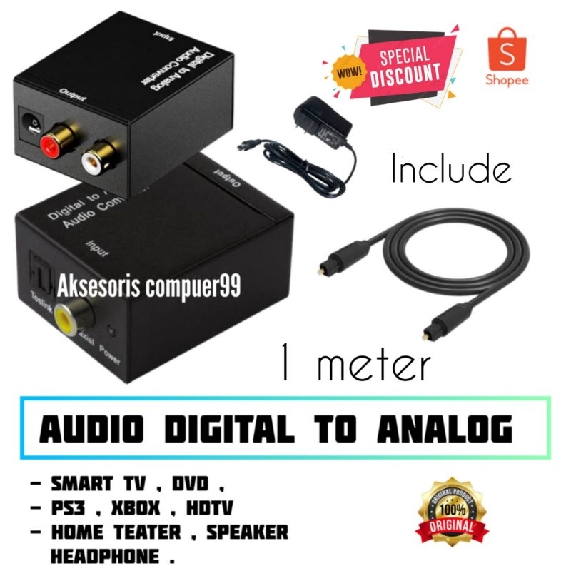 [ FREE KABEL TOSLINK ] Audio converter Digital to analog + Kabel optik audio tv BAE 1.5 meter Converter audio digital to analog / Optical Audio converter