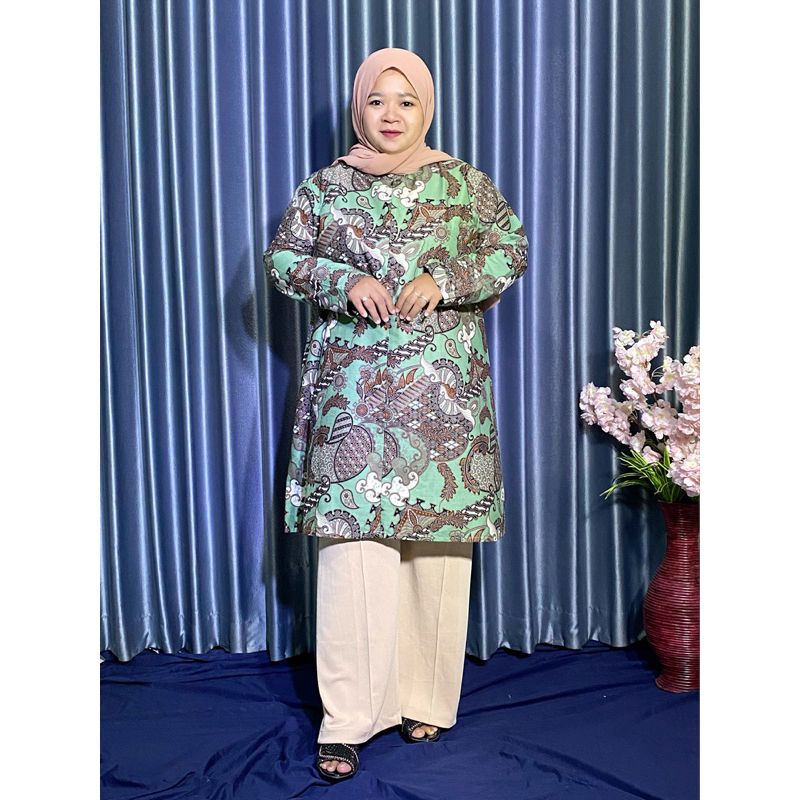 TUNIK BATIK JUMBO LD 120 130 140 CM BUSUI KERAH SHANGHAI