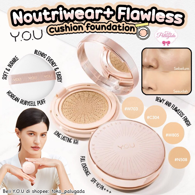[BISA COD] Y.O.U - You Noutriwear+ Flawless Cushion Foundation - Cushion YOU - BB Cushion