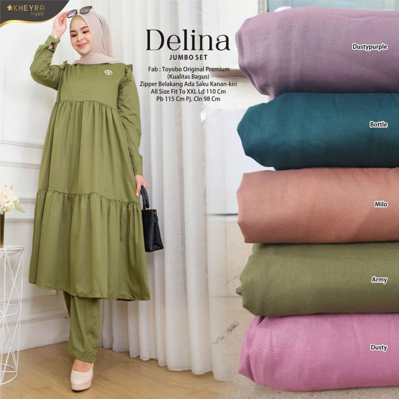 Setelan wanita delina jumbo set toyobo LD 110 zipper belakang